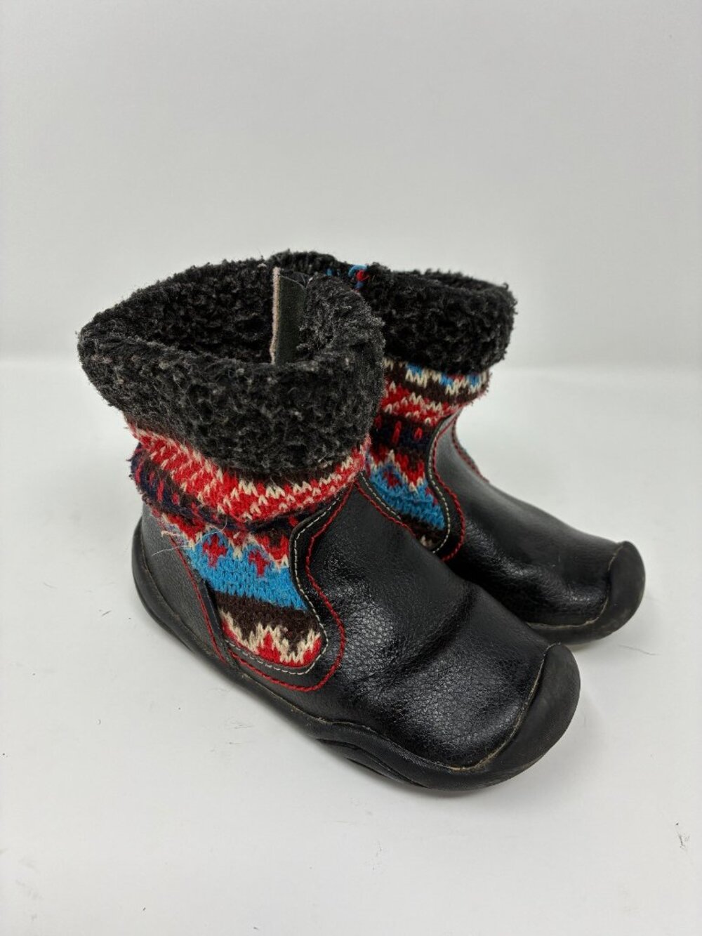 Pediped Flex Kids Boots Size 23 Black Fair Isle Knit Fleece Lined Grip N Go